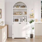 72 Tall Arched Cabinet, 5 Tier Arched Bookshelf with Double Doors & Adjustable Shelf, Wooden Bookcase with Storage for Home Office