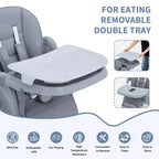 Foldable High Chair for Babies&Toddlers,PU Leather Highchair with Adjustable Backrest,Seat Height,Removable Tray,5-Point Safety Harness&Locking Wheels