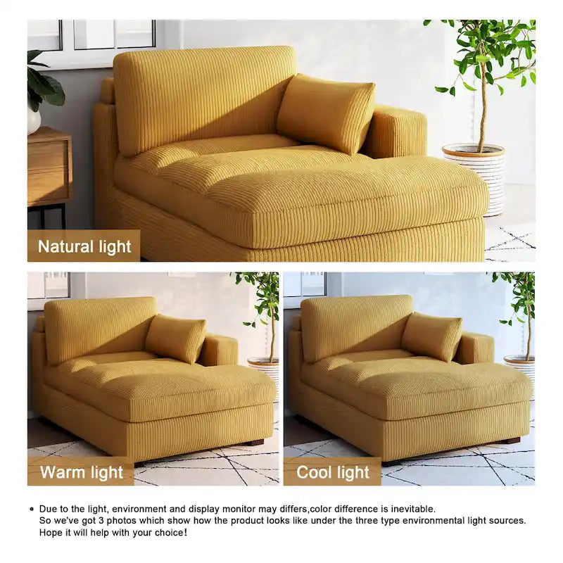 Oversize Corduroy Chaise Lounge Modular Sectional Sofa with Pillow