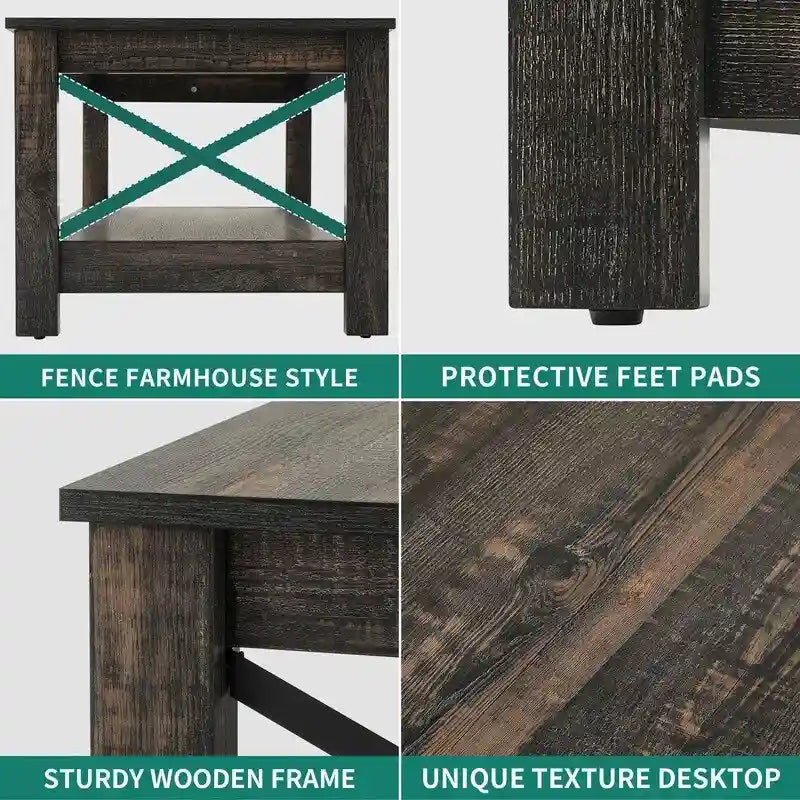 Farmhouse Coffee Table with Storage 2-Tier Center Table for Living Room