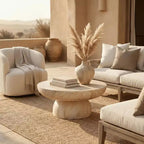 Round Fiberstone Pedestal Coffee Table, Indoor & Outdoor Sculpted Accent Table with Anti-Slip Foot Pads