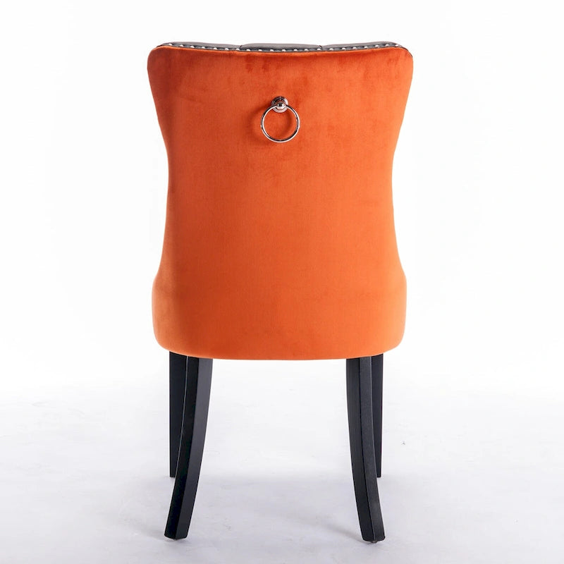 High Back Dining Chairs Set of 2, Upholstered PU Leather Kitchen Chairs Side Chair with Rear Handle Wood Legs