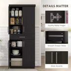 Modern Kitchen Pantry Freestanding Cabinet Cupboard with Doors and Drawer, Adjustable Shelving