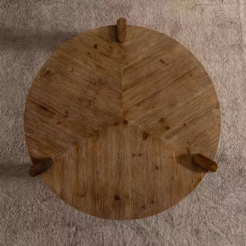 Rustic Round Wood Coffee Table, Natural Center Table Accent Table - ModernLuxe