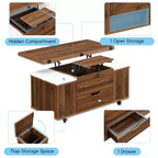 Multi-Function Modern Lift-Top Coffee Table with Hidden Storage, 4 Stools and Casters, Perfect for Modern Living Spaces