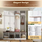 GDFStudio Jessica Farmhouse 4-in-1 Hall Tree with Hidden Hooks and Storage Bench