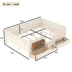 Bellemave Queen Size Toddler Bed with 14 Safety Guardrails, Space-saving Bed Frame with Built-in Bookshelves & 2 Under-Bed Storage Drawers