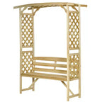 Outsunny Patio Garden Bench Arbor Arch with Pergola and 2 Trellises, 3 Seat Natural Wooden Outdoor Bench for Grape Vines & Climbing Plants