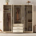 6-Doors Wooden Wardrobe Storage with 3 Big Drawers for Bedroom