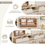 Bellemave Queen Size Toddler Bed with 14 Safety Guardrails, Space-saving Bed Frame with Built-in Bookshelves & 2 Under-Bed Storage Drawers