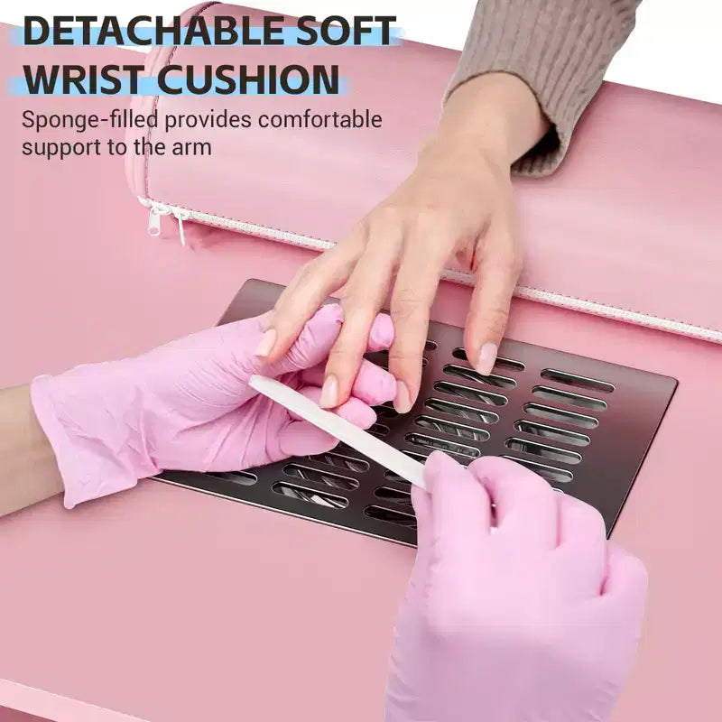 Manicure Table Nail Desk Station with Dust Collector, Locking Castors, Wrist Cushion & Storage for Home, Nail Tech & Beauty Salon