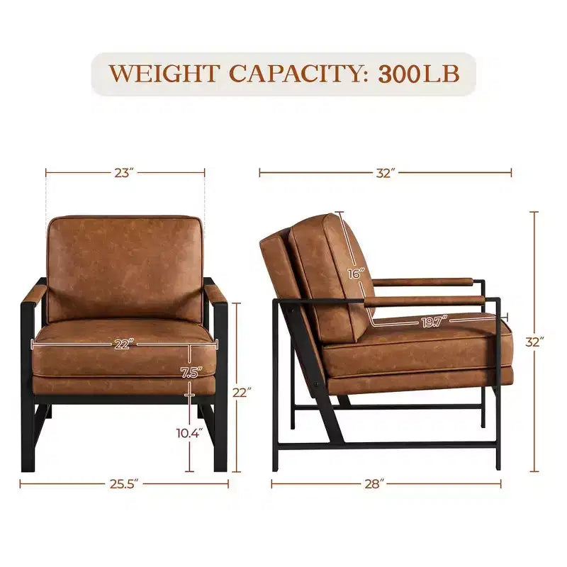 Yaheetech Set of 2 Retro Upholstered Lounge Arm Chairs with Metal Arms, Removable Seat & Back Cushion