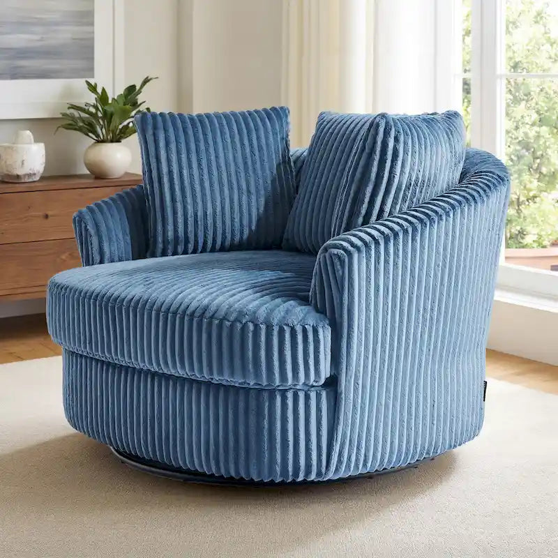 DREAMSIDEA Recessed Arm Slipcovered Swivel Barrel Chair