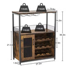 Grey 3-Tier Industrial Wine Bar Cabinet (12+ Bottles)  36H x 24W x 15D, Detachable Rack, 9 Glass Holders & Adjustable Shelves for Home/Bar