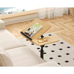 1 Set c-Shaped Side Table, Height Adjustable Overbed Bedside Table with Wheels, Multi-Purpose Sofa Table & Laptop Desk for Small Spaces