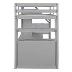 Twin Size Loft Bed with Desk and Shelves, Two Built-in Drawers, Storage Staircase
