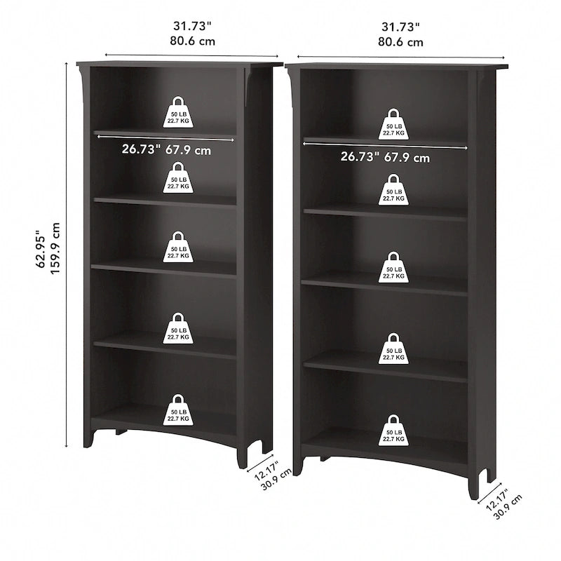 Salinas Tall 5-shelf Bookcase (Set of 2) by Bush Furniture