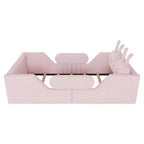 Whisen Twin Platform Bed, Kids Floor Upholstered Bed Frame with Rabbit Cushion, Removable Side Rails
