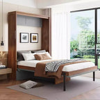 Full Size Murphy Bed, Wooden Full Cabinet Bed Wall Bed with Foldable Desk, Folding Wall Chest Bed for Guest Room Office