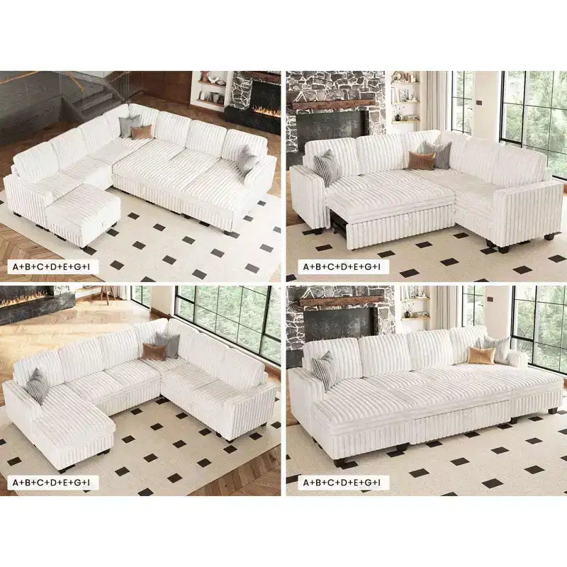 Belffin Corduroy Fabric Ottoman with Storage Ottoman for Modular Sectional Couch
