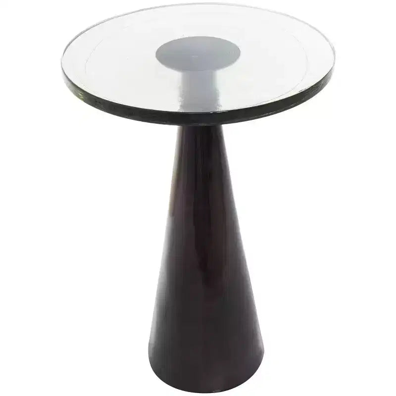 Aluminum Geometric Cone Accent Table with Textured Glass Tabletop 24 in