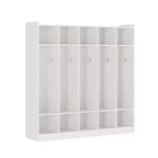 Kids Coat Locker Organizer with 10 Cubbies & Hooks, 5-Section Storage Unit for Classroom, Nursery, Entryway or Playroom, Natural Oak