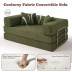 Dyonery 65-in five-in-one folding floor sofa bed, convertible into a double bed sofa bed, with a fixed metal frame, corduroy