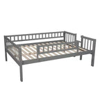 Full Over Full Triple Bunk Bed with Convertible Ladder and Slide, Triple Bed with Guardrails, White/Gray/Espresso - ModernLuxe