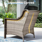 HOMLUX 6 PCS Patio Wicker Conversation Set 3-Seat Sofa with Cushion, Rattan Chairs, Ottomans, Coffee Table