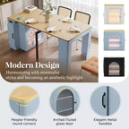 Whisen Extendable Dining Table, Mobile Rolling Island Table with 3 Removable Middle Leaves, Storage Cabinet