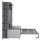 Queen Murphy Bed Wall Bed with Sofa, Queen Size Cabinet Bed Folding Wall Bed with Bookshelf and Shelves for Guest Room Office