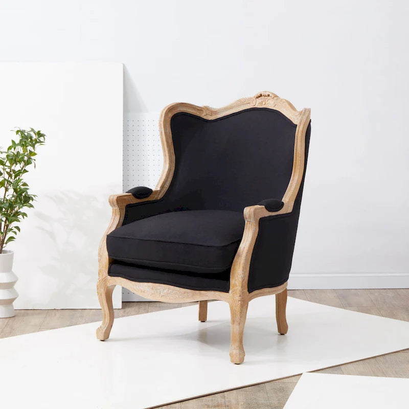 SAFAVIEH Couture Kali Oak Natural Linen Wing Chair - 34Wx34Dx40H