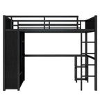 Full XL Size Loft Bed Frame with Built-in Wardrobe