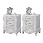 Traditional White Wood Carved 3-Drawer Nightstand