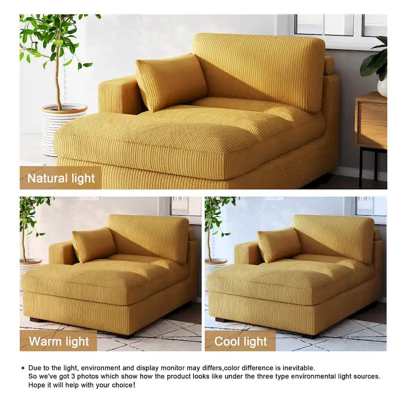 Oversize Corduroy Chaise Lounge Modular Sectional Sofa with Pillow