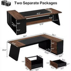 Lantine Modern 78 L-Shaped Executive Desk with Drawers and Lateral File Cabinet