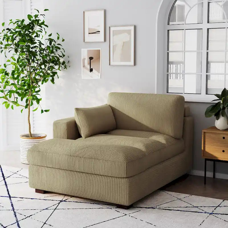 Oversize Corduroy Chaise Lounge Modular Sectional Sofa with Pillow