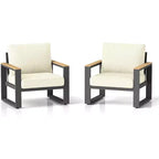Heynemo Aluminum Outdoor Armchair, 2 Pieces All-Weather Metal Patio Single Sofa, Patio Conversation Set for Porch Backyard Garden