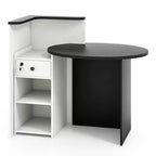 Costway Front Reception Counter Desk Checkout Office Desk with Open Shelf & Lockable Drawer White/Brown/Black