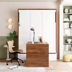 Full Size Murphy Bed, Wooden Full Cabinet Bed Wall Bed with Foldable Desk, Folding Wall Chest Bed for Guest Room Office