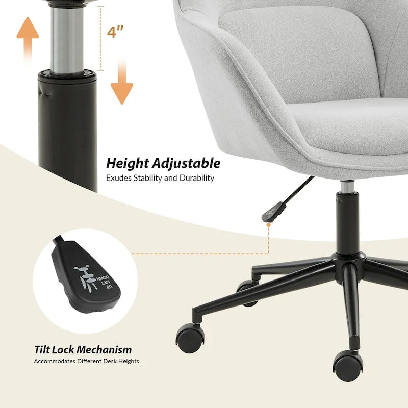 Victoria Curved Backrest 0ffice Chair Rotatable With Casters And Metal Base by HULALA HOME