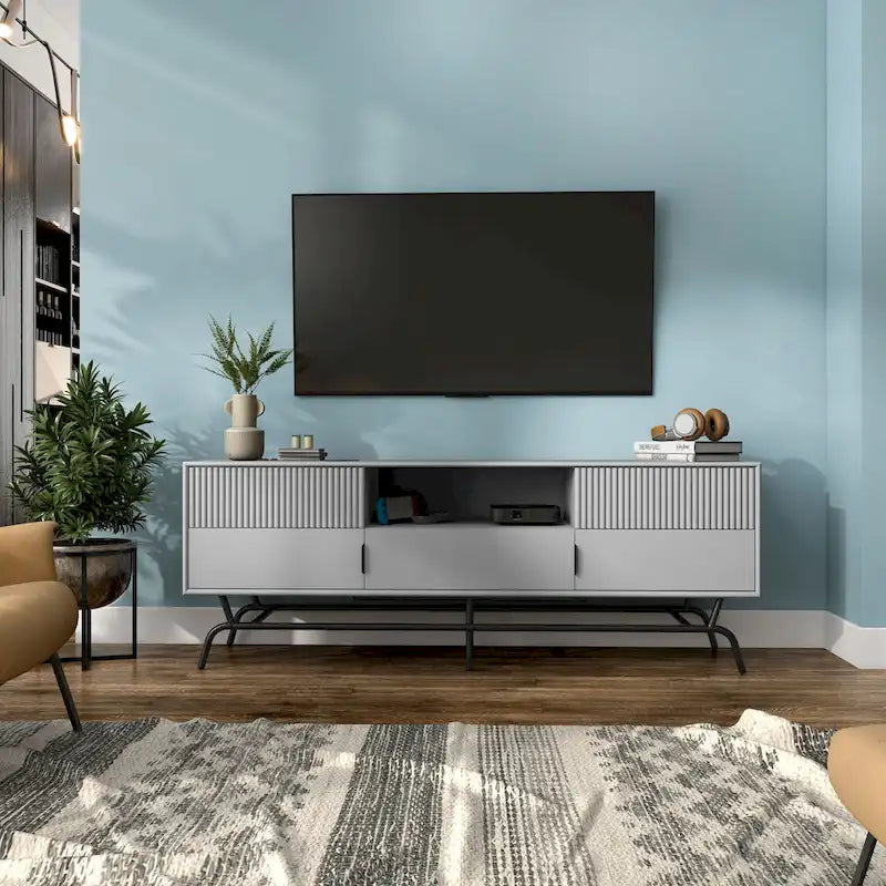 DH BASIC Modern 60-inch 3-Drawer Media Cabinet TV Stand with Cable Hole by Denhour