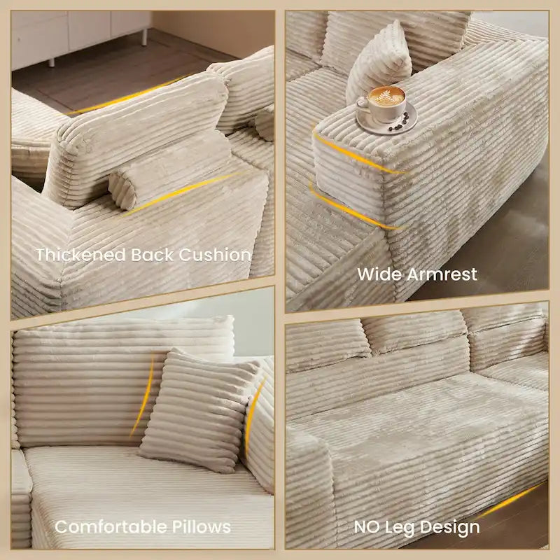 Modern Upholstery Chaise Sofa with Pillows for Living Room