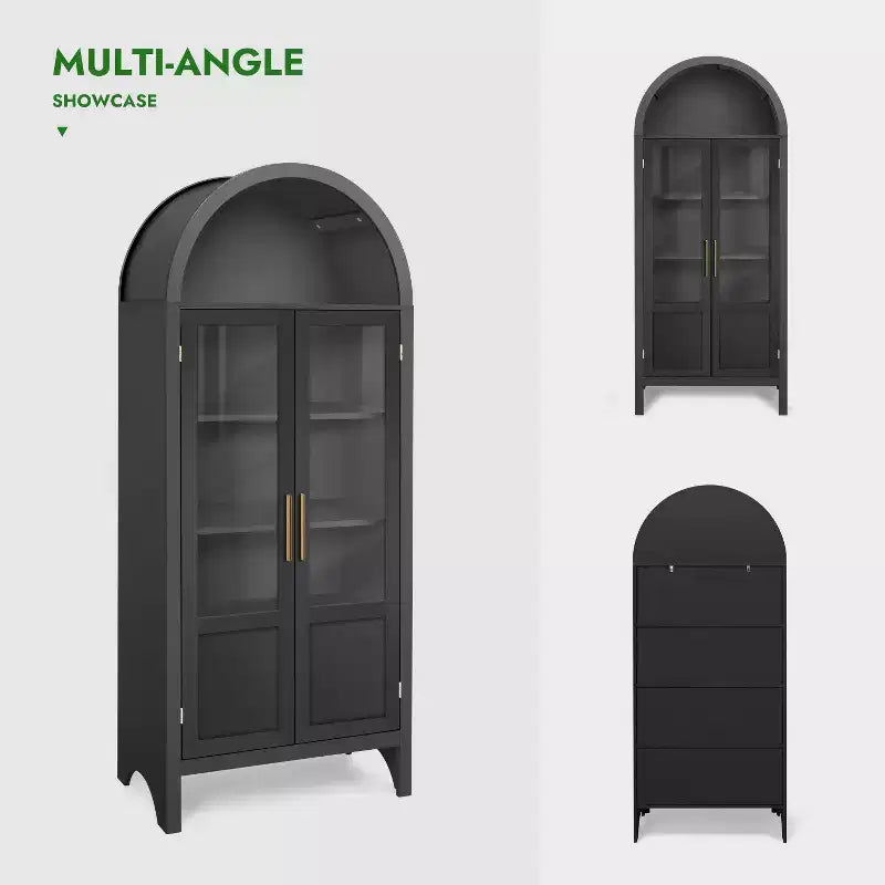 71 Tall Arched Storage Cabinet with 2 Acrylic Doors and Shelves for Living Room