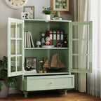 Storage Cabinets, Wooden Floor Cabinet with 1 Drawer and 2 Glass Doors, Farmhouse Sideboard Buffet Cabinet with Storage for Living Room