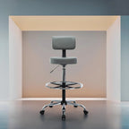 Height Adjustable Drafting Stool - With Premium Leather, Rolling Wheels