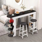 Modern Black-White Wooden Asymmetrical Shelves Bar Tables
