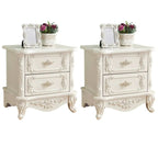 Traditional White Wood Carved 3-Drawer Nightstand