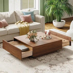 Mid Century Modern Coffee TableMinimalist Wood Veneer Coffee Table with Storage for Living Room, Fully-assembled