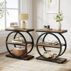 Narrow End Table with 3 Storage Shelves, Wood Side Table for Living Room